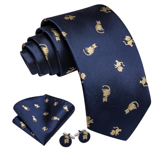 Image of Barry.Wang Man Tie Sets Skull Ties Animal Extra Long Necktie Silk Woven Handkerchief Cufflinks Festival Party Gift