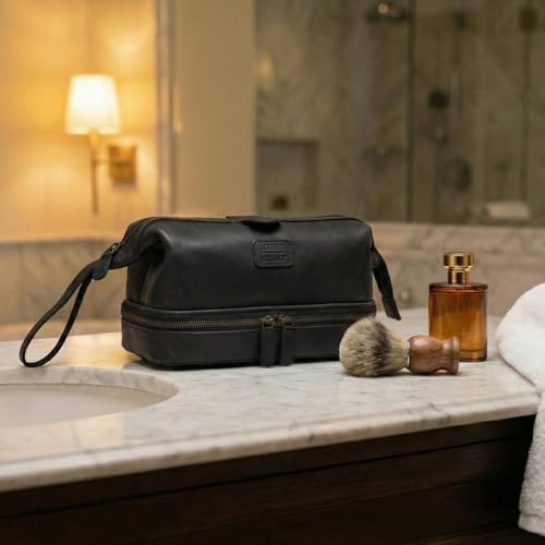 LEATHER VILLAGE Genuine Leather Dopp Kit – Large Travel Toiletry Bag with Waterproof Lining, Dual-Zip Design for Men & Women, Organizer for Shaving, Makeup & Essentials - Black by LEATHER VILLAGE - Image 7