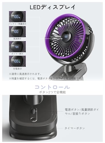 Wanedor 【Amazon.co.jp限定&2025年モデル】 扇風機 卓上 クリップ扇風機 usb 充電式 100段階調節 自動首振り 10000mAh大容量 20時間連続使用 タイマー 角度調整 コードレス 壁掛け 吊り下げ 静音 強力 軽量 節電 リビング オフィス キッチン 車内 外出 熱中症 猛暑 暑さ対策 F17(ブラック) の商品画像 2