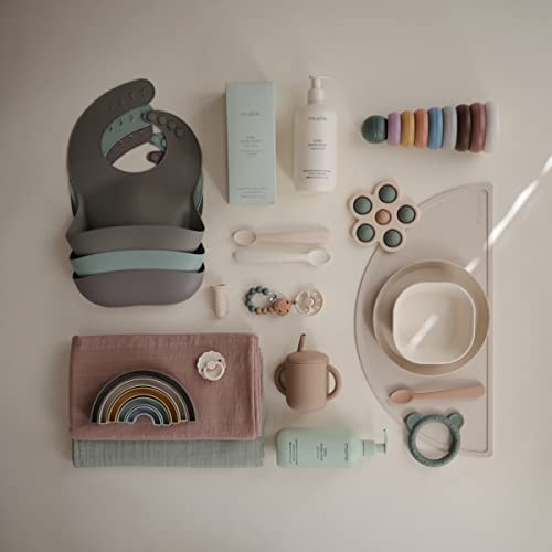 Image of mushie Silicone Baby Bib | Adjustable Fit Waterproof Bibs (Dove Gray)
