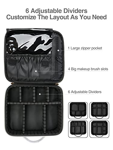 Luxtude Travel Makeup Bag Organizer Large Makeup Train Case Leather Cosmetic Case Organizer Portable Artist Storage Bag with Adjustable Dividers for Women Cosmetics Brushes Toiletry etc. (Marble) - Image 6