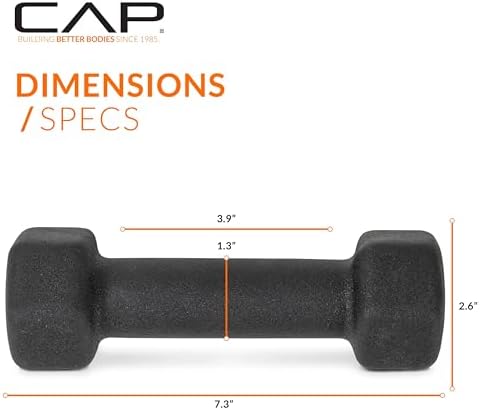 CAP Barbell 5 LB Neoprene Dumbbell Hand Weights - Pair | Black - 3