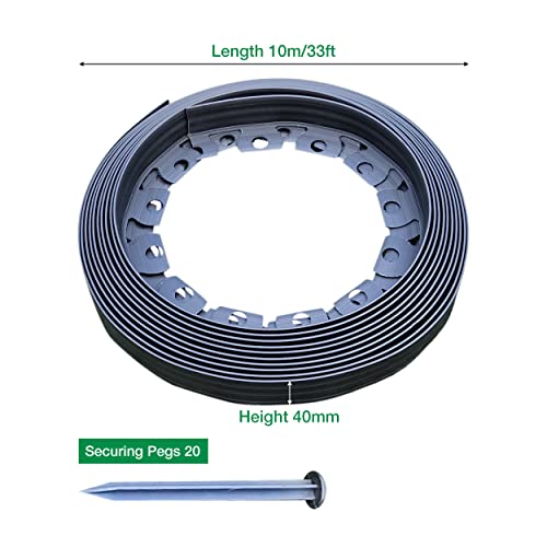 Transform Your Outdoor Space with 10m of Flexible Graphite Garden Edging Border - Complete with 20 Securing Pegs for Perfect Flower Beds, Lawns, and Pavement Design (40mm High). Set by MYPURECORE - 6
