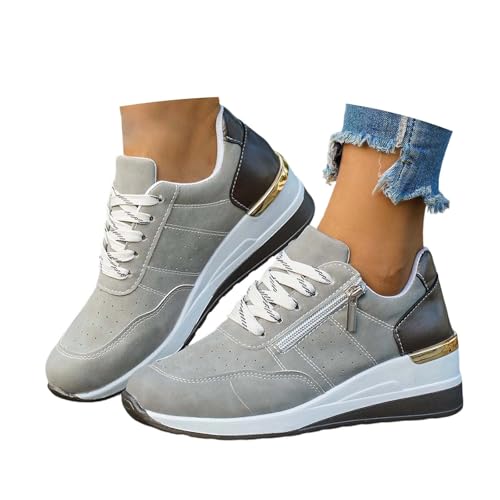 Generisch Women's Casual Platform Sneakers with Coloured Design and Side Zip, Low Lacing, Comfortable, gray, 42 EU 3X-Schmal