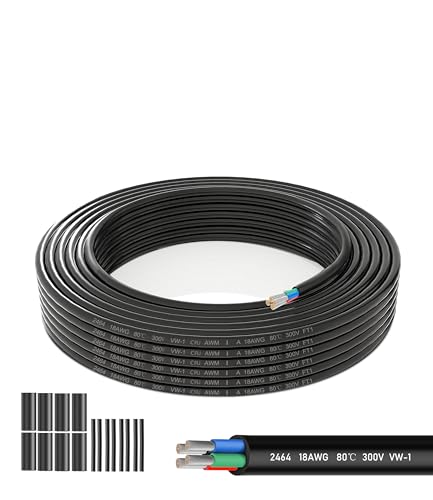 UL2464 kabel elektryczny, 4-żyłowy 18AWG, 4 x 0,75 mm², 15 m, kabel niskiego napięcia, 5 V, 12 V, 24 V, 300 V, cynkowana miedź, powłoka PCW, do oświetlenia LED i majsterkowiczów