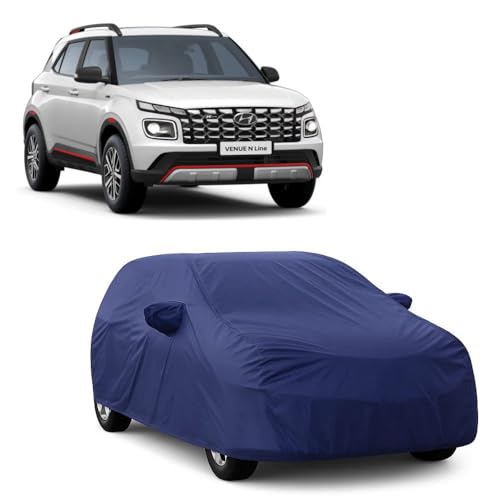 Image of Car Body Cover Compatible with Hyundai Venue | Water, Dust & UV Protection | Mirror Pockets | Elastic Grip | Triple Stitch Hyundai Venue Car Cover (Blue)