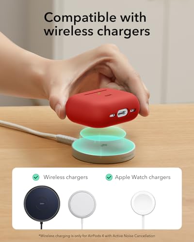 Image of ESR for AirPods 4 Case, Compatible with AirPods 4th Generation Case (2024) (USB-C), Magnetic Lid Lock, Full Drop Protection Cover, Cloud Soft Case, Red