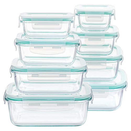 Vtopmart 8er Glasbehälter Mit Deckel, Glas Frischhaltedosen Mit Deckel, Meal Prep Boxen für Lebensmittel, Mikrowellen, BPA-Freie (Green)