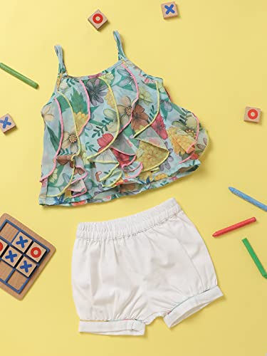 Image of Nautinati Baby Girls Printed Strappy Tiered Top with Shorts Clothing Set | Age 0-3 Years