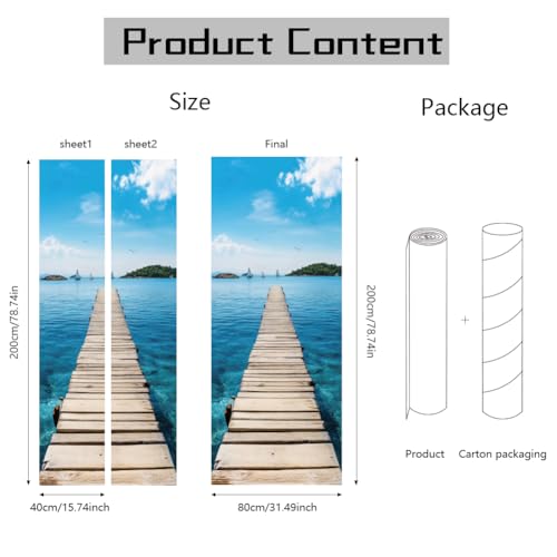 arricraft 2 Stück Selbstklebender Türaufkleber Türaufkleber Mit Meeresmotiv Segelboot Möwen Und Brückenmuster PVC Türaufkleber Entfernbare Tapetendekoration Für Schlafzimmer Und Wohnzimmer