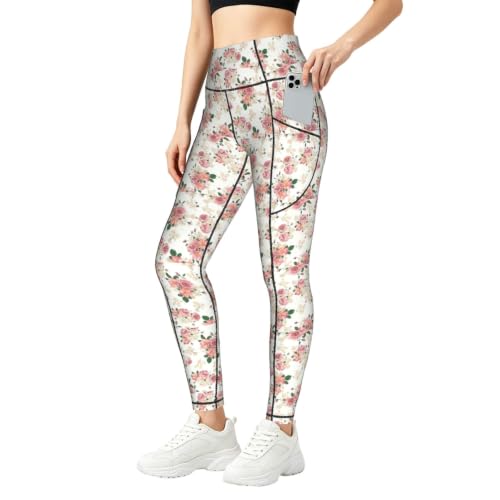 Pantalones de yoga para entrenamiento casual con diseño elástico de rosas y ajuste holgado