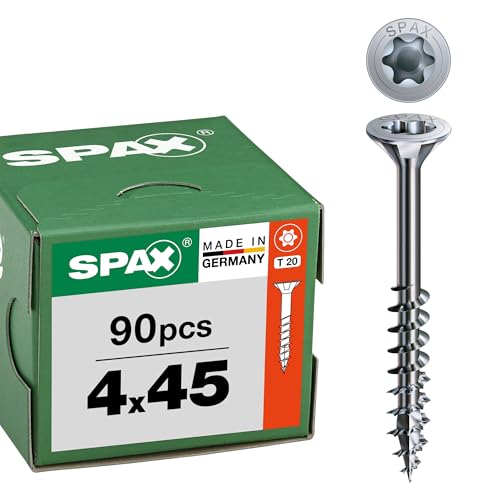 SPAX Vis universelle 4 x 45 mm, 90 pièces - Vis à bois, filetage partiel, tête fraisée, T-STAR plus T20, pointe 4CUT, revêtement WIROX - 8000000276774