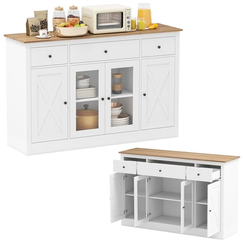 KOMFOTTEU Buffet Cuisine, 2 Armoires à Portes & 3 Tiroirs, Meuble Rangement avec Kit Anti-basculement, Armoire de Stockage, Étagères réglables, pour Salle à Manger,...