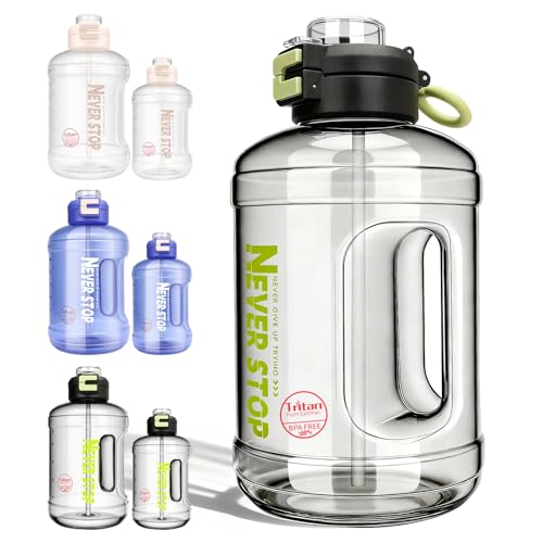 Buylorco 85oz Water Bottle Large Gallon Water Jug with Handle and 2 in 1 Flip-top Lid - Straw and Wide Mouth Drinking Hole BPA Free Perfect for Outdoor Sports, Gym, Camping (Black, 85oz)