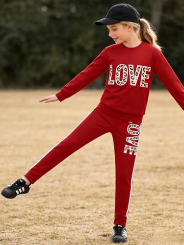 Image of Tween Girl's Letter Print Top + Jogger Pants 2 Piece Outfit Set Kids Clothing, Sizes 6-14 Years