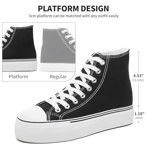 Image of FRACORA Womens High Top Canvas Shoes White Black Platform Sneakers Lace Up Shoes for Women