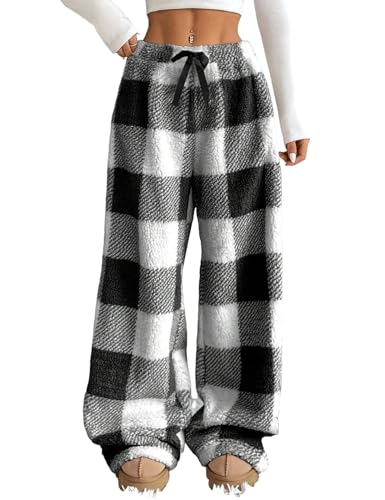 Wyeysyt Women Fuzzy Pajama Pants Plush Elastic Waist Wide Leg Leopard Pants Pj Bottoms Lounge Pants