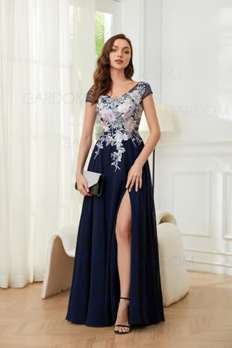 Embroidery V Neck Mother of The Bride Dresses for Wedding 2025 Lace Chiffon Maxi Formal Mother Groom Dress with Slits2