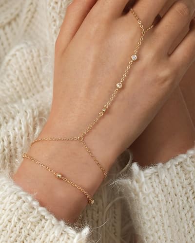 TEN MIRO 16k Gold Hand Chain Bracelet, Gold Bracelets for Women Link Chain Bracelets Finger Ring Slave Bracelet Mothers' Day Jewelry Gifts4