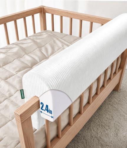 Image of AEOCOO Bed Bumpers for Toddlers, Size 3 Ft, Toddler Bed Rail Bumper Protector for Loft Beds & Bunk Beds, Bed Rail Height Extender Bed Guardrail, Anti-Bump, White