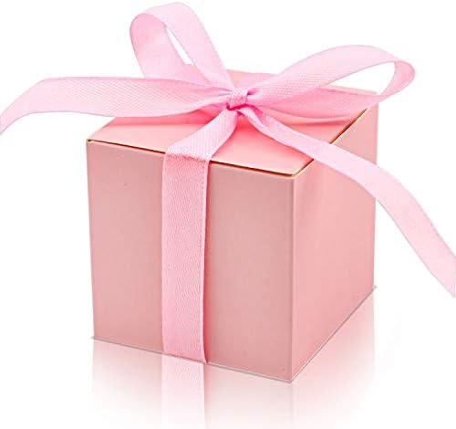 KPOSIYA 70 Pack Favor Boxes 2x2x2 inch Candy Boxes Pink Gift Boxes with Ribbons for Wedding Baby Shower Decorations Birthday Party Supplies
