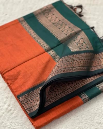 Image of UNIQUE QUEENS Women's Kanjivaram Cotton Silk Saree South Indian Paithani Sari | gadwal cotton sarees with Zari Border and Blouse Piece - Suitable For All Indian Occasions and Festivals 1085