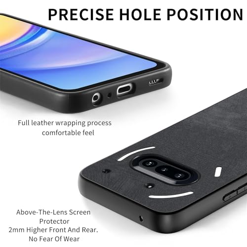 Image of for Nothing Phone (3a) Case Shockproof Slim Retro Leather Phone Back Cover - Black