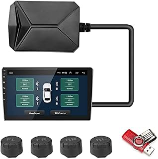 Jansite USB Android Tyre Pressure Monitoring System, TPMS Tire Pressure Alarm Monitor System for Car Android Navigation Player with 4pcs Waterproof External Sensors