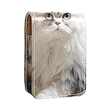 YTYVAGT Lipstick Case,Leather Lip Gloss Lipstick Organizer with Mirror,Mini Lipstick Holder Bag,Angry Cat Looking at You