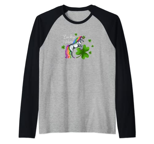 Unicorn St Patricks Day Kids Rainbow St Paddys Lucky Vibes Maglia con Maniche Raglan