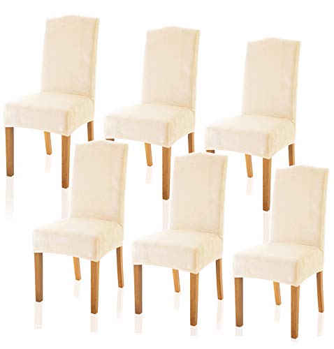 Tianshu Velvet Chair Covers For Dining Room Set Of 6, Soft Plush Dining Chair Slipcover, Stylish Removable Dining Room Chair Cover, Non-Slip Kitchen Chair Covers (6 Pack, Ivory) #TOP23