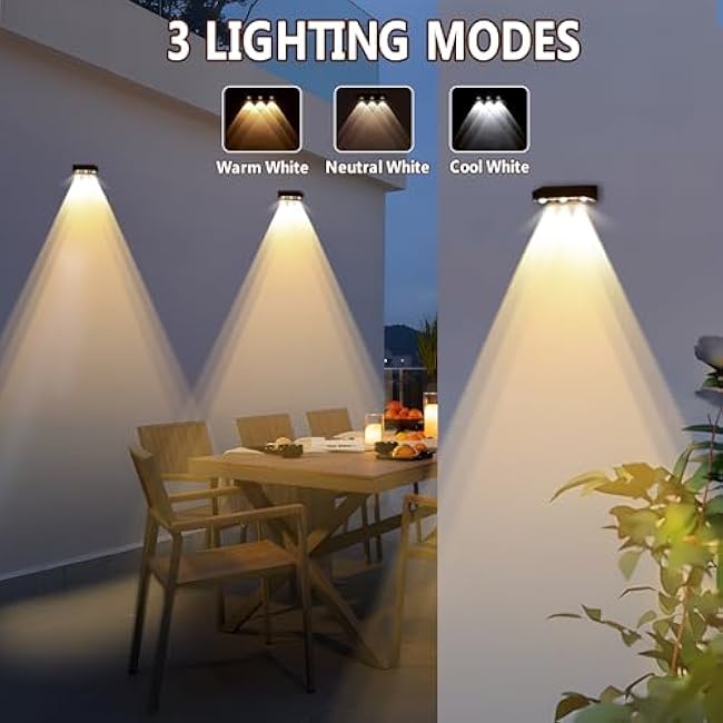 Solar Fence Lights 3-Lens Wall Lights Outdoor Waterproof 3-Colors Solar Garden Lights Color Changing Solar Powered Lights for Outside Backyard,Pathway,Yard,Garden 4Pack