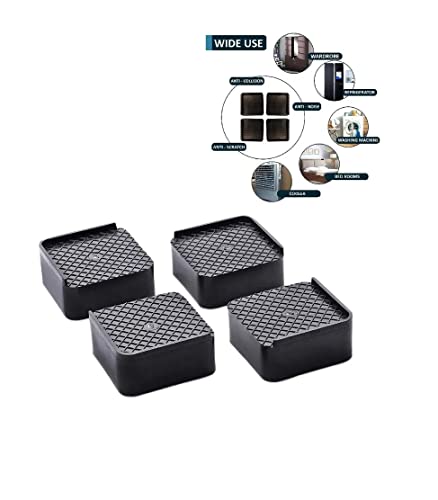 Image of Kitchenwell Multi-Purpose Square Stand, Set of 4 Black Plastic Stands for Single Door and Double Door Refrigerators, Washing Machines, and Furniture (Standard Size, 445 Grams, 120mm x 120mm x 150mm)