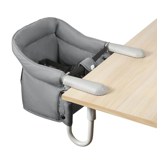 PandaEar Baby Tischsitz Faltbar Babysitz für Esstisch| Faltbar Hochstuhl Sitzerhöhung Tragbar für Hause und Unterwegs mit Transporttasche, Sicherheitsgurt (6 bis 36 Monate,15 KG) (Grau)