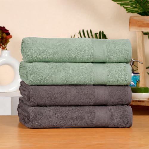 Image of Arvind 100% Cotton Towels for Bath | Towels for Bath Large Size | 500 GSM Bath Towel - Soft & Absorbent | 4 Piece Bath Towel for Men /Women | Urban Comfort | 70 cm x 140 cm - Aqua & Dark Grey