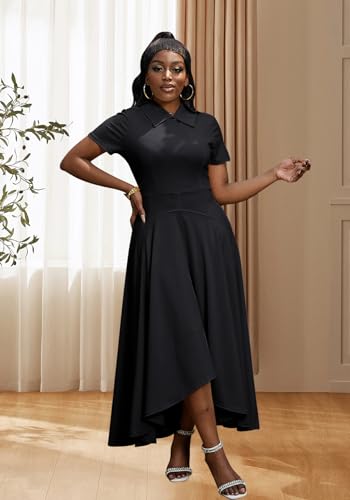 Image of Famnbro Womens Vintage Dress Casual 1950s Short Sleeve A-Line Work Church Business Party Elegant Dresses