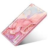 Simikol Ultra Slim Womens Wallet Minimalist Thin Long Leather Bifold Wallet RFID Blocking Card Holder Organizer with Zipper Coin Pocket Ladies Girls Gift Purse, Red Marble