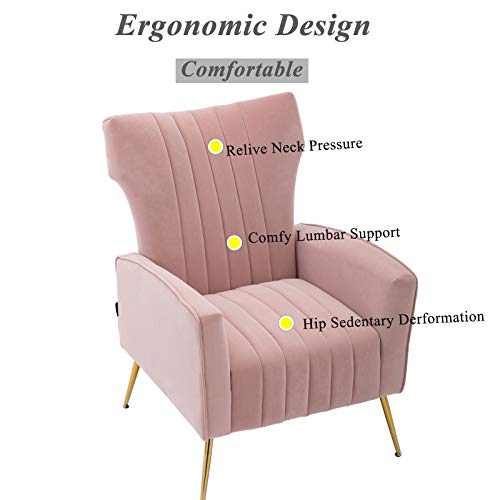 Artechworks Curved Tufted Accent Chair With Metal Gold Legs Velvet Upholstered Arm Club Leisure Modern Chair For Living Room Bedroom Patio, Pink #TOP5