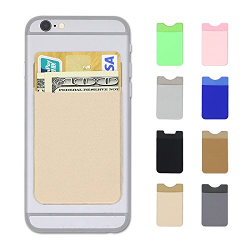 AxPower Cellphone Credit Card Holder 3M Adhesive Stick on Wallet Lycra Cell Phone Cash Pouch for iPhone 7 iPhone 8 iPhone X Samsung S8 S8 Plus (Gold)