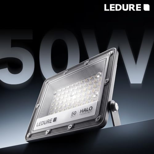 Image of LEDURE Halo 50W LED Flood Light | Pack of 4 | Cool White | IP65 Waterproof | Wide Voltage 150-300V | 4kV Surge Protection | BIS Approved | Outdoor Flood Light for Garden, Gate & Pathway