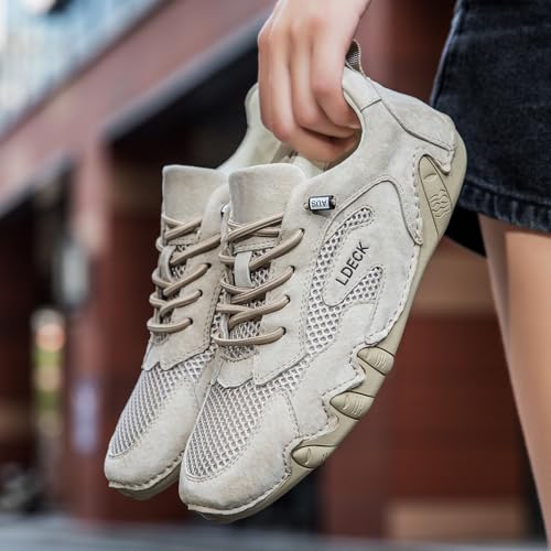 Women's Breathable Mesh Walking Sneakers Outdoor Non-Slip Ultralight Beck Shoes for Commuting, Biking & Driving Trail Hiking Barefoot Shoes(Khaki,US 7.5)3