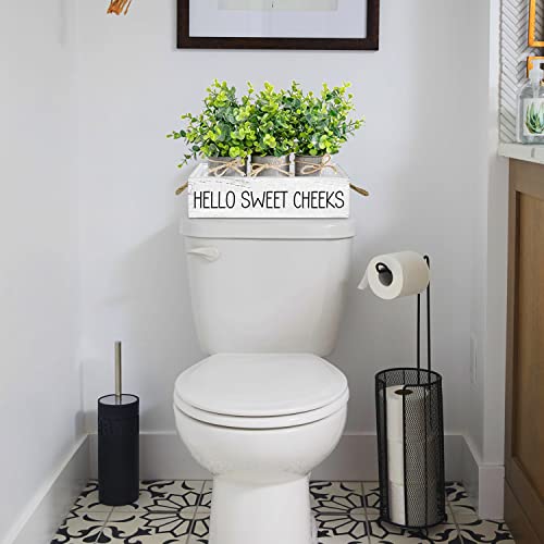 Teouios Hello Sweet Cheeks Funny 2 Sides Wooden Toilet Paper Holder Bathroom Decor Box With Rope Handle, Farmhouse Bathroom Paper Organizer Box For Toilet Bathroom (White) #TOP3