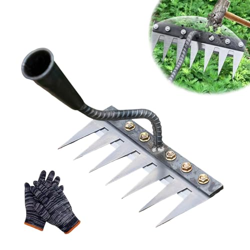 Rastrillo de Hierro para jardinería y deshierbe, Ironrake 2.0, rastrillo de deshierbe de Hierro Mejorado, rastrillo escarificador, rastrillo de jardín de Acero al Carbono (7 Dientes)