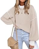 ETCYY Womens Sweaters Fall 2025 Batwing Long Sleeve Side Slit Knit Tops Crew Neck Striped Oversized Sweater Pullover Tops(S.Apricot)