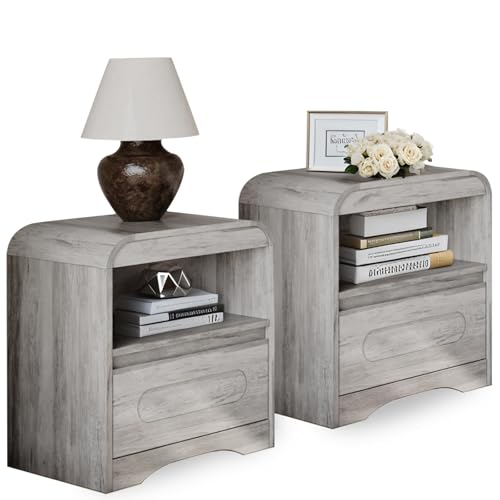 Grey Nightstand Set of 2, Nightstand with Drawers, 22" Modern