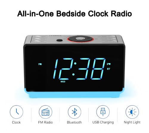 iTOMA Alarm Clock Radio with Bluetooth Speaker, FM Radio and Dual Alarm - Image 3