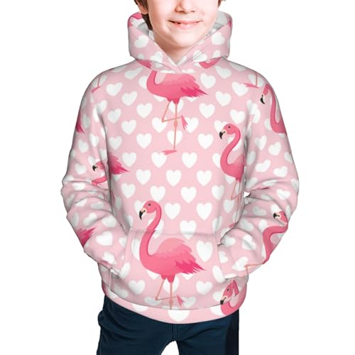 Cute Flamingo with Heart Kid Hoodies Boys Sweatshirts Girls Pullover with Pocket3