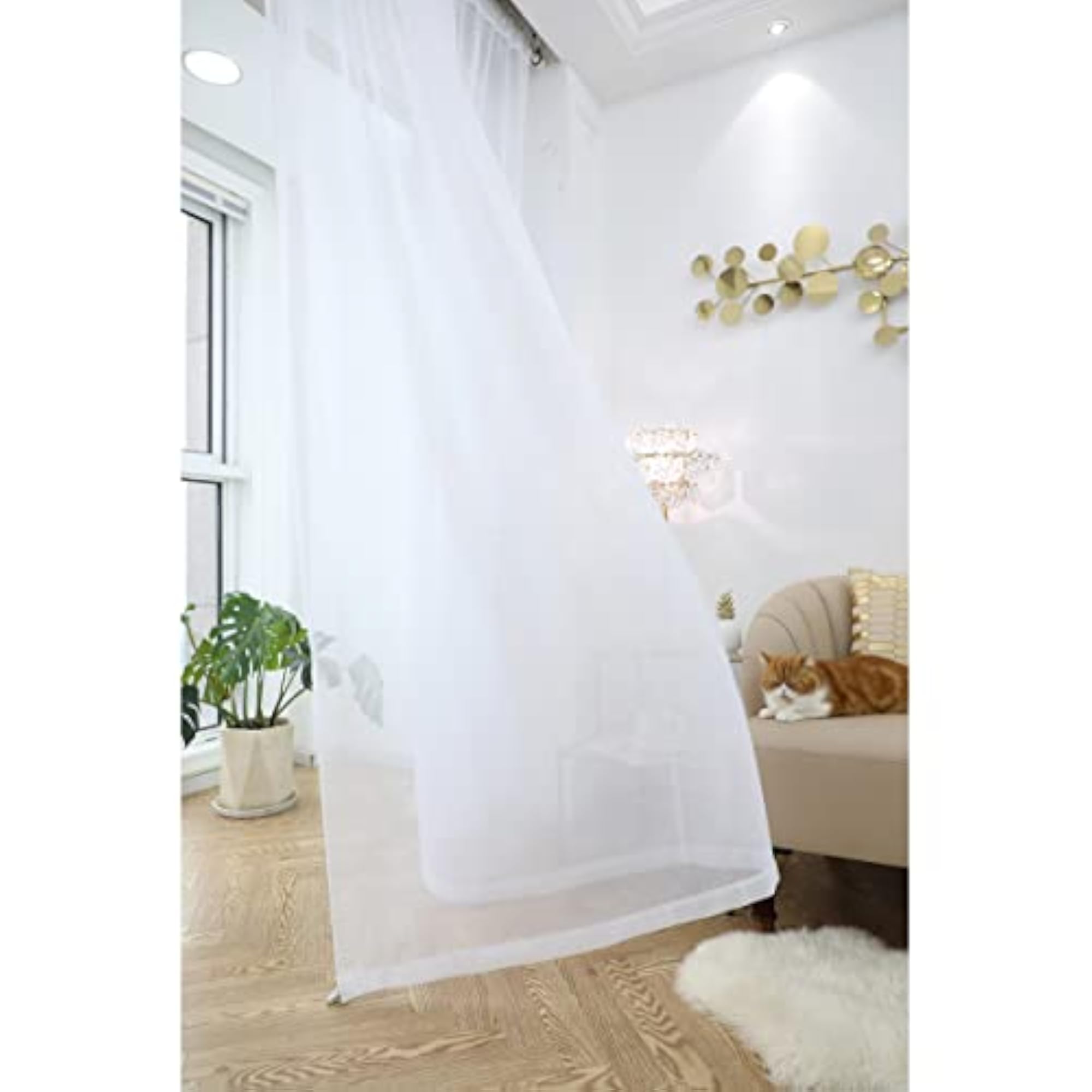 Polyester Solid Window Sheer White Curtains, 84-Inch Long, 2 Panels