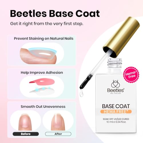 Image of Beetles HEMA Free & TPO Free Gel Base and Top Coat Set - No Wipe Top Coat, Soak Off UV LED Gel Polish Foundation Kit for Long Lasting High Gloss Manicure