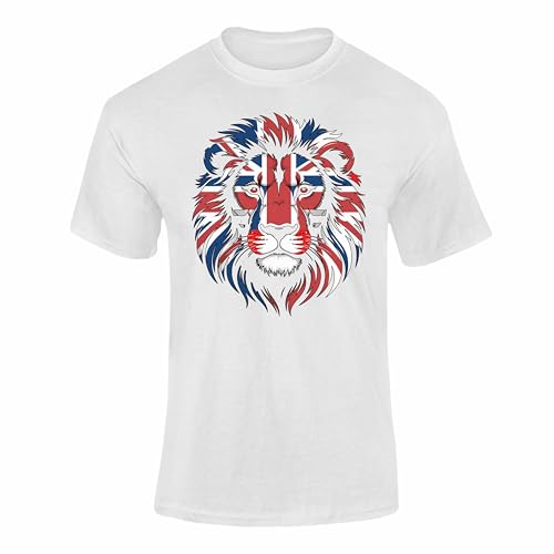 Image of Union Jack T Shirt – British Flag Clothes Top, Union Jack T Shirts for Men, Women & Kids with Butterfly Design Style 1 White X-Large